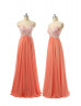 Coral Chiffon Lace Straps Long Bridesmaid Dress